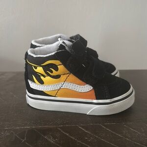 Baby Vans Black and Orange Flame Sneakers